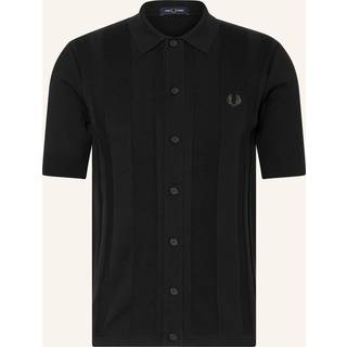 Fred Perry Button Through Knit Polo Shirt Black