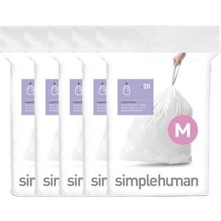 SimpleHuman Code M Custom Fit DrawString papirkurven i Dispenser Pakker 100 tæller 45 liter / 11,9 gallon hvid