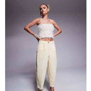 River Island River Island Buttermilk Yellow Petite Slim Barrell Leg Trousers