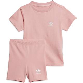 adidas Originals Girls' Essential Trefoil T-Shirt/Shorts Set Infant, Coral - 0-3M