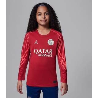 Langærmet Paris Saint-Germain 2025 Stadium Goalkeeper Fourth Jordan Dri-FIT Replica-fodboldtrøje til større børn - rød - XS