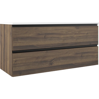 Dubbelt Tvättställsskåp Walnut Luna Trä Matt 120 cm med Handfat Vit Blank