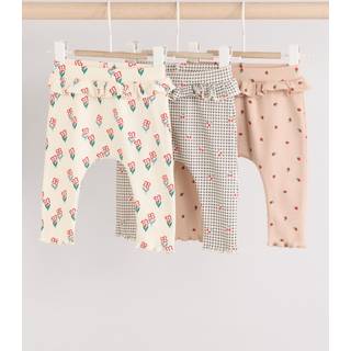 Next Cream/ Tan/ Grey Flower Print Baby Frill Leggings 3 Pack