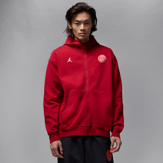 Paris Saint-Germain Hoop Fleece Dri-FIT-hættetrøje med fuld lynlås til mænd - rød - L