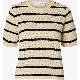 Vinna Structure Strikbluse, Birch/Black, S