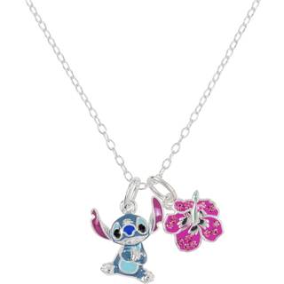 Disney Silver Enamel Stitch Flower Necklace - 46cm