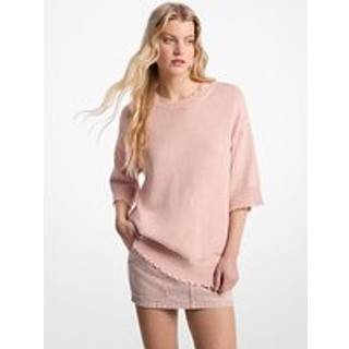 MK Distressed Garment-Dyed Cotton and Cashmere Blend Jumper - Pink - Michael Kors - L/XL