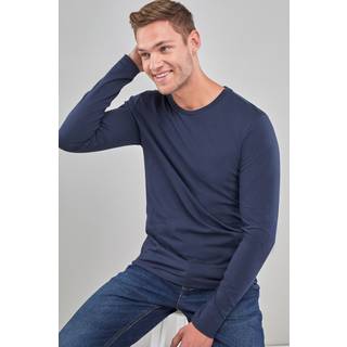 Next Navy Blue Regular Fit Long Sleeve Crew Neck T-Shirt
