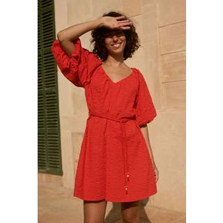 Next Red Puff Sleeve 100% Cotton Mini Dress