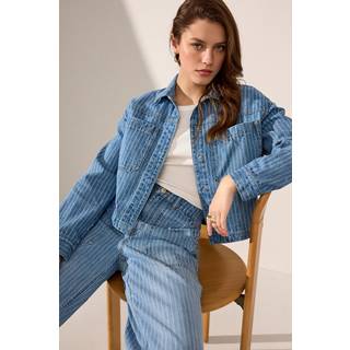 Next Mid Blue 100% Cotton Stripe Denim Shacket