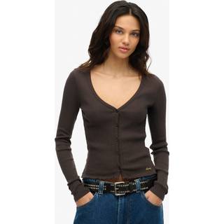 Superdry Superdry Brown 100% Cotton Essential Button Long Sleeve Top
