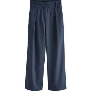 Next Navy Pinstripe Elastic Back Wide Leg Trousers