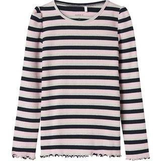 Name It T-shirt Boysenberry Med Striber Og Flæsekant