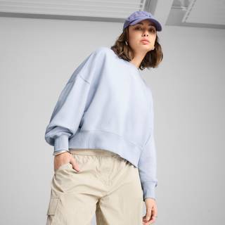 Women&#39;s Puma WARDROBE Essentials Oversized Crew, Blue, Size M, Clothing - Cool Weather - M