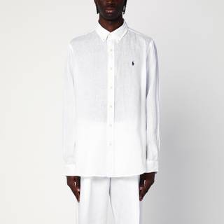 Polo Ralph Laurentil mænd. 710966294003 Custom Fit hørskjorte hvid (XXL), Casual, Linned, Lange ærmer
