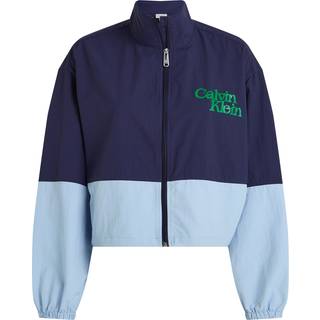 Cropped Colour Block Nylon Jacket - Blue - XS