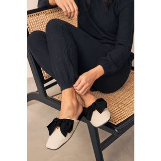 Next Neutral/Black Linen Blend Bow Mule Slippers