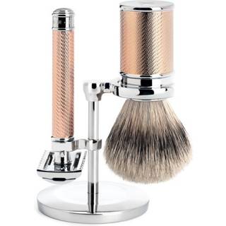 Mühle Shaving Barbersæt med DE-skraber (åben kam), Barberkost og holder, Traditional, Rosegold.