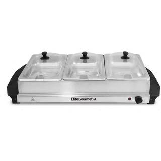 Elite Gourmet EWM-6171# Triple 3 X 2,5 Qt. Bakker Buffet Server Mad Varmtemperaturkontrol Rydige slidsede låg Perfekte til fester Underholdende o