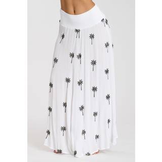 South Beach South Beach White Palm Tree Embroidered Shirred Waist Maxi Skirt