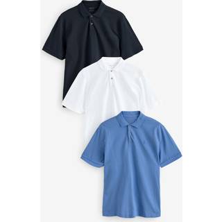 Next White/Blue Short Sleeve Pique Polo Shirts 3 Pack