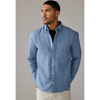 Next Blue Textured Waffle Long Sleeve 100% Cotton Overshirt