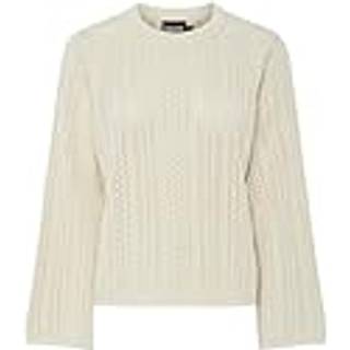 PIECES PIECES Cream Long Sleeve Round Neck Crochet Top
