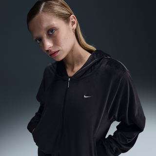 Løs, maskinstrikket Nike Sportswear Chill-velourhættetrøje med fuld lynlås til kvinder - sort - L (EU 44-46)