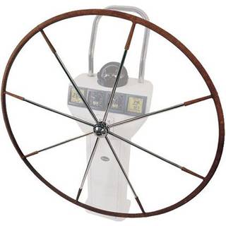 Bådrat sejlbåd Lewmar Commondore, skålad, rustfrit stål &amp; elgskind, Ø710 mm, passer 1" (25 mm) rataksel, brun/sølv