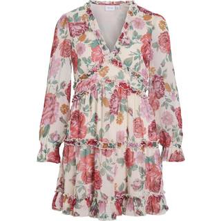 VILA Viemsa L/S SHORT DRESS SHORT D Cloud Dancer Aop:red Rose Flow 42