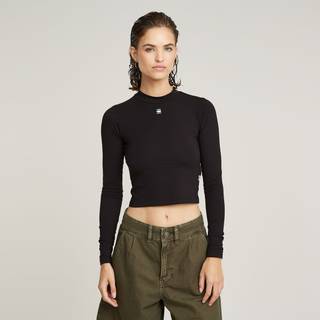 Cropped Mock Slim Top - Black - Women
