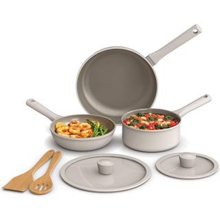 Bella 7 stykker køkkengrej sæt med Evergood keramisk nonstick coating opvaskemaskine sikker ovn sikker alle komfurer kompatible glas låg med sili