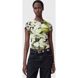 All Saints AllSaints Green Ellie Pink Floral Print Mesh T-Shirt