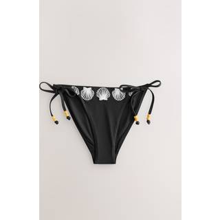 Next Black/Cream Palm Embroidered Tie Side Bikini Bottoms