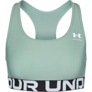 HeatGear® Mid Branded Women's Sports Bra Silica Green / White XS