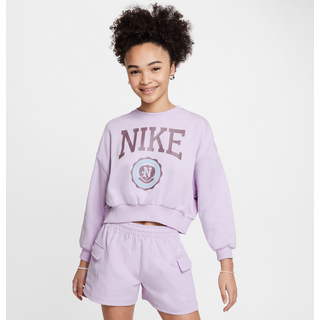 Nike Club-sweatshirt med rund hals i french terry til piger - lilla - XL