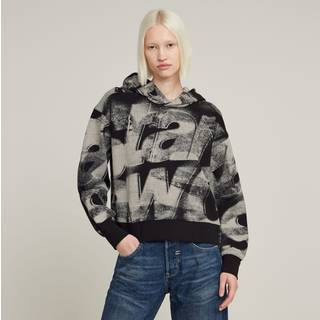 Sprayed Letters Loose Hooded Sweater - Multi color - Women