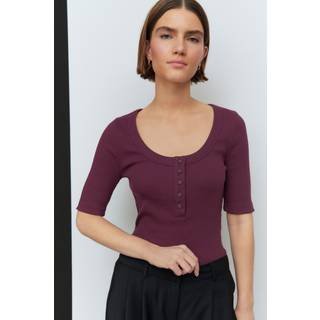 Next Berry Red Wide Rib Short Sleeve Button Henley Top