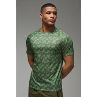 Mens Khaki Man Active Abstract Print Regular Fit Performance T-shirt