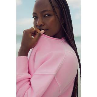 Next Fluro Pink Raw Hem Detail Washed Cotton Crew Neck Sweatshirt