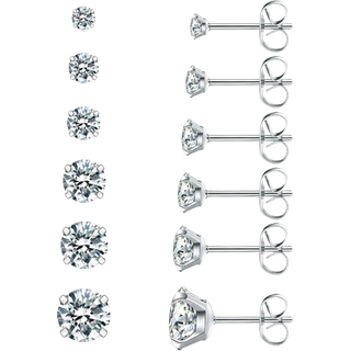 6 par Studøreringe sæt hypoallergenisk kubik zirconia 316L øreringe rustfrit stål CZ øreringe 3-8 mm (stålfarve)