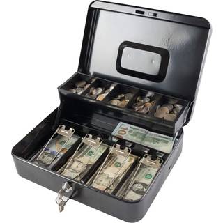 Kyodoled Locking Cash Box med låsepengeboks med kontantbakke Låsesikker boks med nøglepenge Besparende arrangør 11.81lx 9.45WX 3,54h inches Black