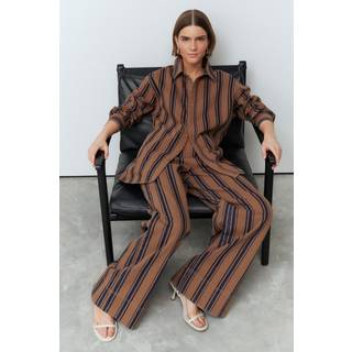 Next Tan Brown Stripe Elasticated Waistband 100% Cotton Denim Wide leg Jeans