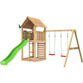 Legetårn komplet Jungle Gym Cabin 2.1 inkl. Swing modul og grøn rutsjebane