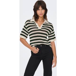 Tikka Kortærmet Strikbluse, Birch/Black, M