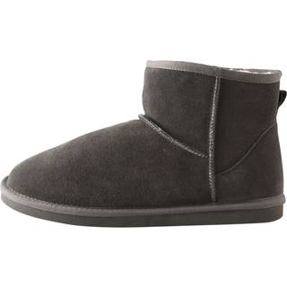 Next Grey Signature Suede Slipper Boots with Faux Fur Lining