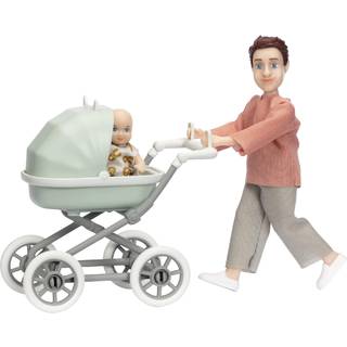 Lundby dukker til dukkehus mand med baby og vogn