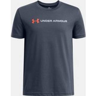 Under Armour Logo Wordmark Boys' Short Sleeve Downpour Gray / Fire / Mod Gray YSM (127 - 137 cm)