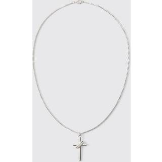 Mens Iced Cross Necklace In Silver