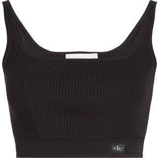 Ribbed Cotton Bralette Top - Black - L